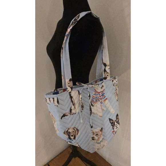 mainstray Handbags - Mainstays Reversible Quilted Tote‎ Bag Dog Print Blue Red Striped Shoulder Bag